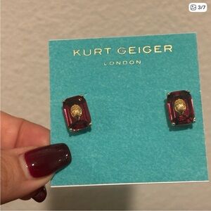 Kurt Geiger Gold-Accented Burgundy Crystal Rectangle Studs
